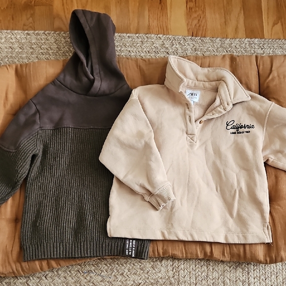 Zara Kids Green Hoodie And Beige Sweater With Collar - Picture 1 of 9